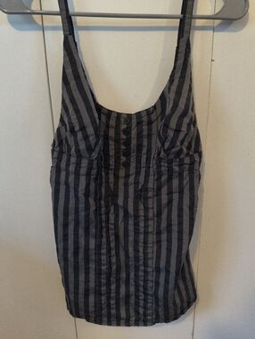 The Original Ben Sherman Black and Gray Vertical Stripe Silk Tank Blouse